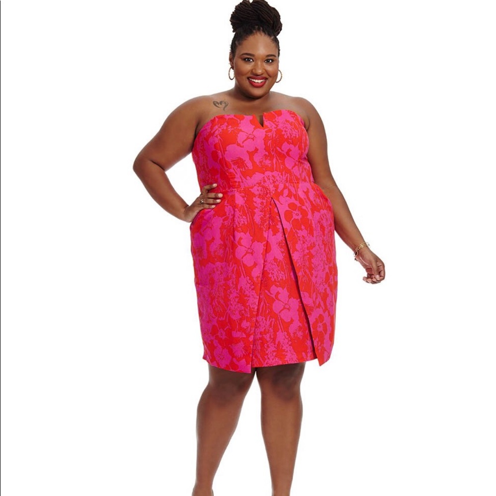 Bright floral strapless dress